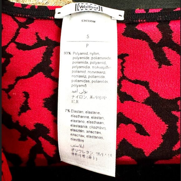 Wolford Top Cheetah Animal Print Long Puff Sleeve Red Stretch Bodycon Sz S - Picture 2 of 9
